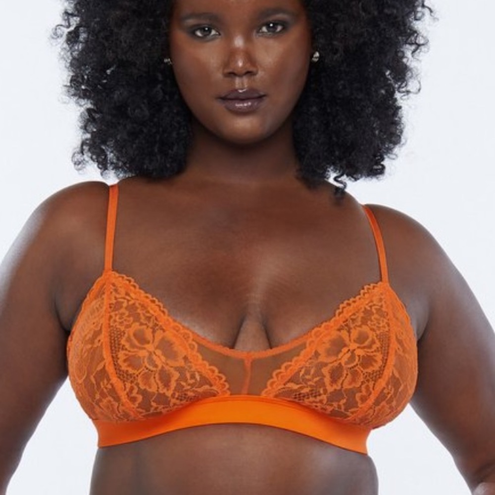 Savage X Fenty Floral Lace & Mesh Bralette in Orange Bellini size 3X NWT